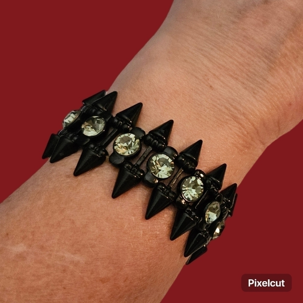 3/$30 Black Rhinestone Spike Goth Grunge Warrior Castlecore Stretch Bracelet
